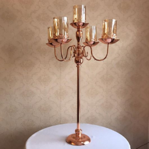 CANCELADO 180101 - CANDELABRO ROSE + 5 SUPORTES VIDRO P/ VELA FAKE 107CM