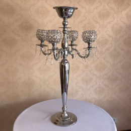 180203 - CANDELABRO PRATA PEDRAS PARA 4 VELAS 18X90CM 