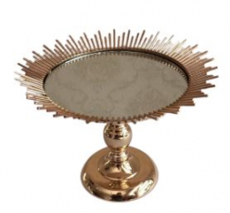 130807 - SUPORTE DE DOCE DOURADO FUNDO ESPELHADO DETALHE TRAÇOS 34X24CM