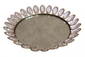 130814 - SUPORTE DE DOCE DOURADO FUNDO ESPELHADO DETALHE PEDRAS REDONDO 26X05CM 