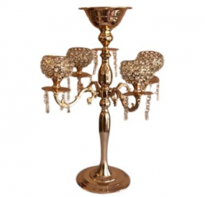 160403 - CANDELABRO DOURADO PEDRAS PARA 4 VELAS 18X80CM 