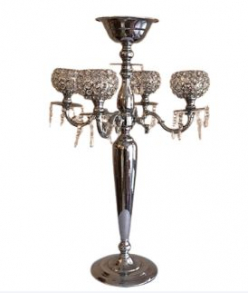 160301- CANDELABRO PRATA PEDRAS PARA 4 VELAS 18X90CM 