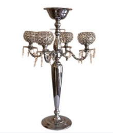160301- CANDELABRO PRATA PEDRAS PARA 4 VELAS 18X90CM 