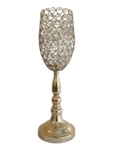 160402 - CASTIÇAL DOURADO PEDRAS REDONDAS 10X42CM