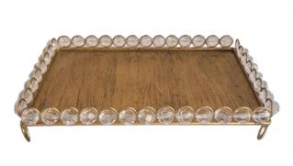 130818 - SUPORTE DE DOCE DOURADO (OURO VELHO) PEDRAS RETANGULAR 32X21X06CM 