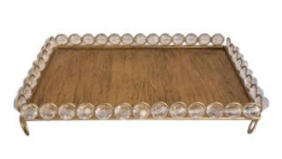 130818 - SUPORTE DE DOCE DOURADO (OURO VELHO) PEDRAS RETANGULAR 32X21X06CM 