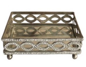 131112 - SUPORTE DE DOCES PRATA ESPELHADO RETANGULAR STRASS P 23X15X07CM 