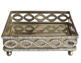 131112 - SUPORTE DE DOCES PRATA ESPELHADO RETANGULAR STRASS P 23X15X07CM 