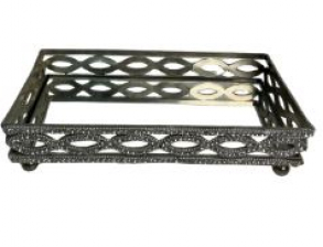 131113 - SUPORTE DE DOCES PRATA ESPELHADO RETANGULAR STRASS M 28X15X07CM  