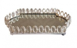 131114 - SUPORTE PRATA PEDRAS OVAL ESPELHADO 36X25X06CM