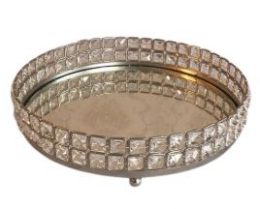 131110 - SUPORTE PRATA ESPELHADO PEDRAS REDONDO 31X07CM  