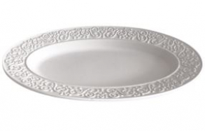 260206 - TRAVESSA BRANCA OVAL ARABESCOS PORCELANA 43X29X05CM