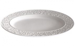 260206 - TRAVESSA BRANCA OVAL ARABESCOS PORCELANA 43X29X05CM