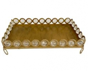 130820 - SUPORTE DE DOCE DOURADO OURO VELHO PEDRAS RETANGULAR 22X15X05CM  