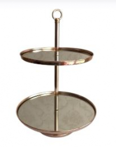 130808 - SUPORTE DE DOCE DOURADO BAILARINA 2 ANDARES C/ESPELHO 30X43CM (C/ AVARIA)