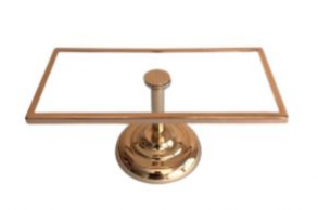 130811 - SUPORTE DE DOCE DOURADO RETANGULAR TAMPO DE VIDRO 30X15X14CM 