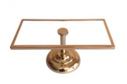 130811 - SUPORTE DE DOCE DOURADO RETANGULAR TAMPO DE VIDRO 30X15X14CM 