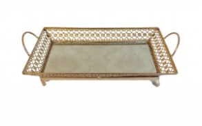 130819- SUPORTE DE DOCE DOURADO RETANGULAR 34X20X09CM 