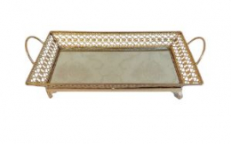 130819- SUPORTE DE DOCE DOURADO RETANGULAR 34X20X09CM 