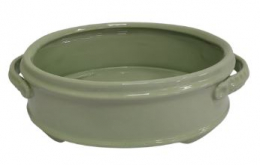 260116 - TIGELA VERDE OVAL COM ALÇAS CERÂMICA 41X30X13CM