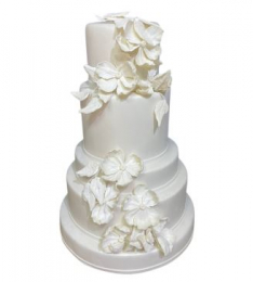 110403 - BOLO BRANCO COM FLORES BRANCAS 5 AND. E.V.A 15X35X52CM