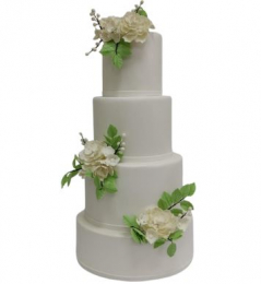 110302 - BOLO BRANCO COM FOLHAGENS VERDE 4 AND. 15X30X56CM 