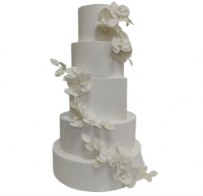 110401 - BOLO GEOMETRICO COM FLOR BRANCA 5 AND. 15X35X62CM