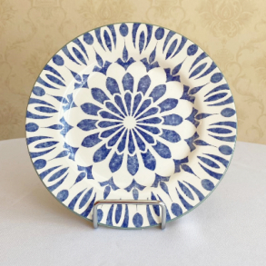 270406 - CANCELADO  PRATO AZUL E BRANCO MANDALA DE SOBREMESA PORCELANA 20CM 