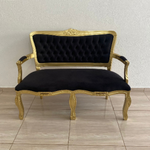 310401 - CANCELADO  POLTRONA LUIS XV DOURADO/PRETO 2 LUGARES 54x50x120CM