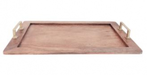 260707 - TÁBUA MADEIRA RETANGULAR ALÇAS DOURADA P 41X26X02CM