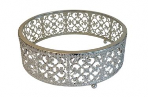 200102 - BOLEIRA PRATA RENDADO TAMPO DE VIDRO 25X09CM