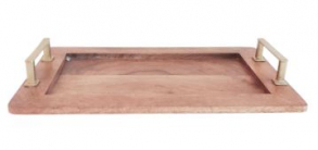 260708 - TÁBUA MADEIRA RETANGULAR ALÇAS DOURADA M 51X36X06CM 